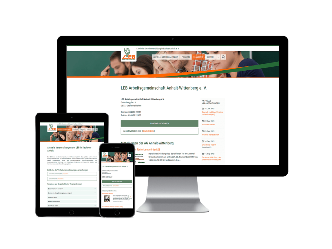 Anscihte responsives Webdesign für die LEB in Sachsen-Anhalt